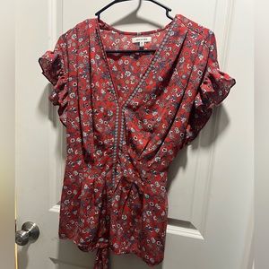 Max Studio tie front ruffle shoulder top